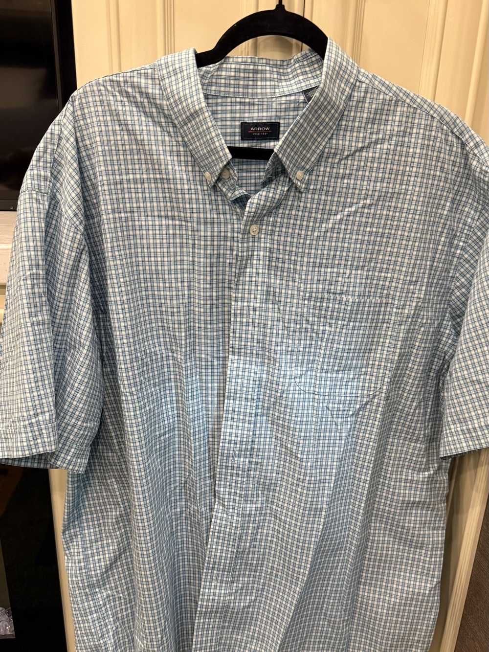 Arrow Light Blue and White Plaid Short-Sleeve Button-Down Shirt